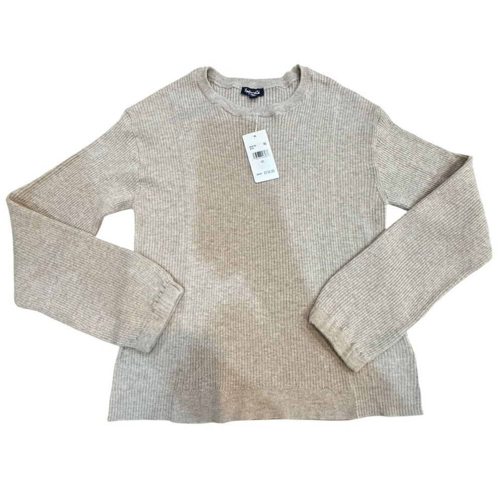 $336 Splendid Ribbed Ballon Sleeve Lightweight Sweater Size XS Beige Minimalist